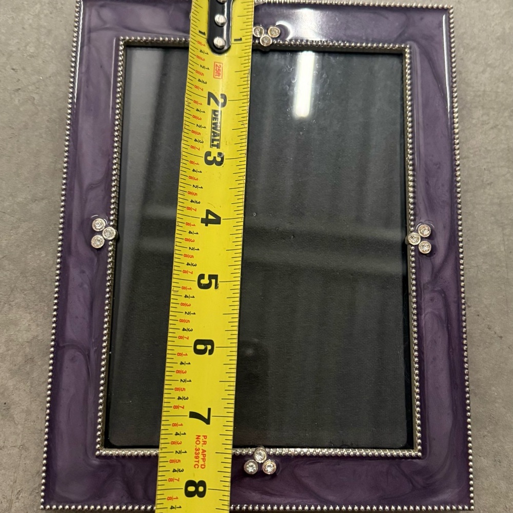 Silverplated Metal Purple Enamel  Rhinestone Trimmed Photo Frame 8-1/2 x 6-1/2” - Picture 5 of 8